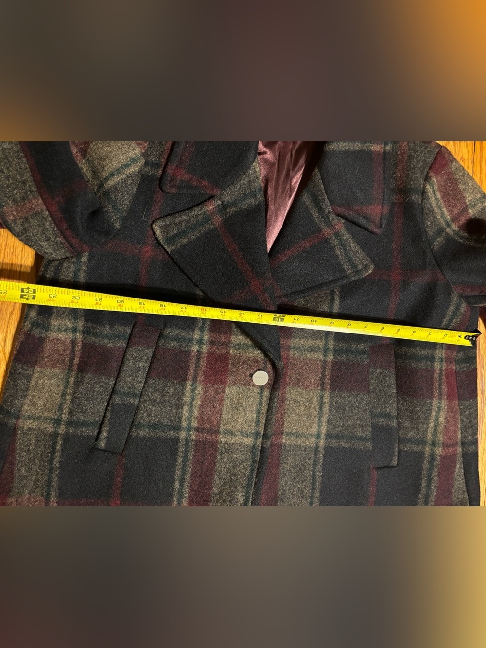 Laundry By Shelli Segal Plaid Peacoat in Black, Burgundy & Olive - Picture 8 of 10